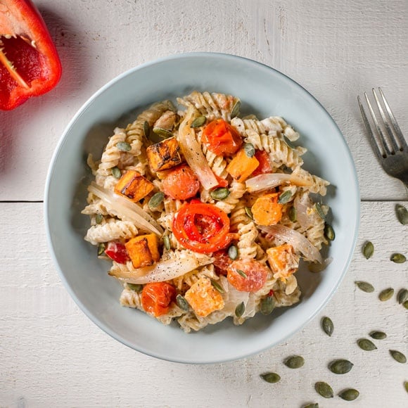 Pasta with roasted pepper and butternut squash