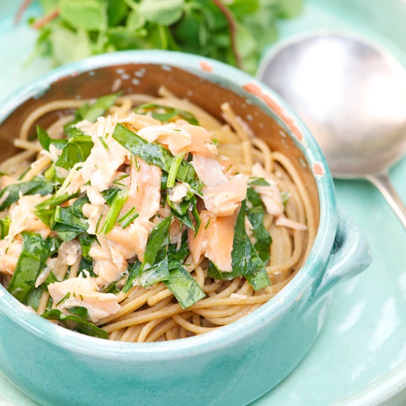 Spaghetti with Trout and Spinach in a Lemon and Dill Sauce