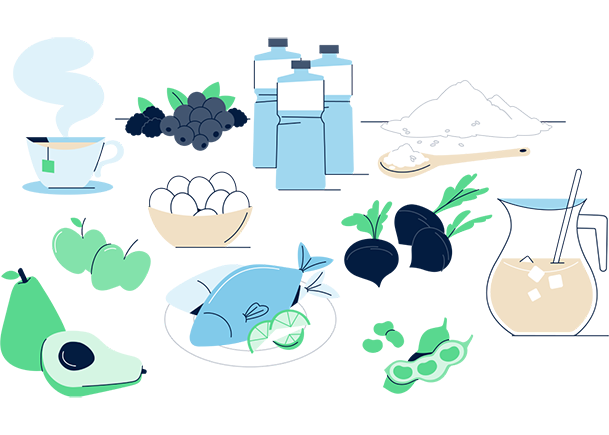 A graphic of a selection of food and drinks
