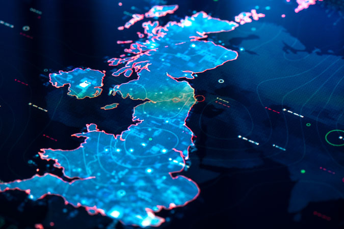 Map of UK showing random data points