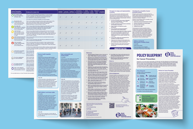 Policy blueprint for cancer prevention on blue background